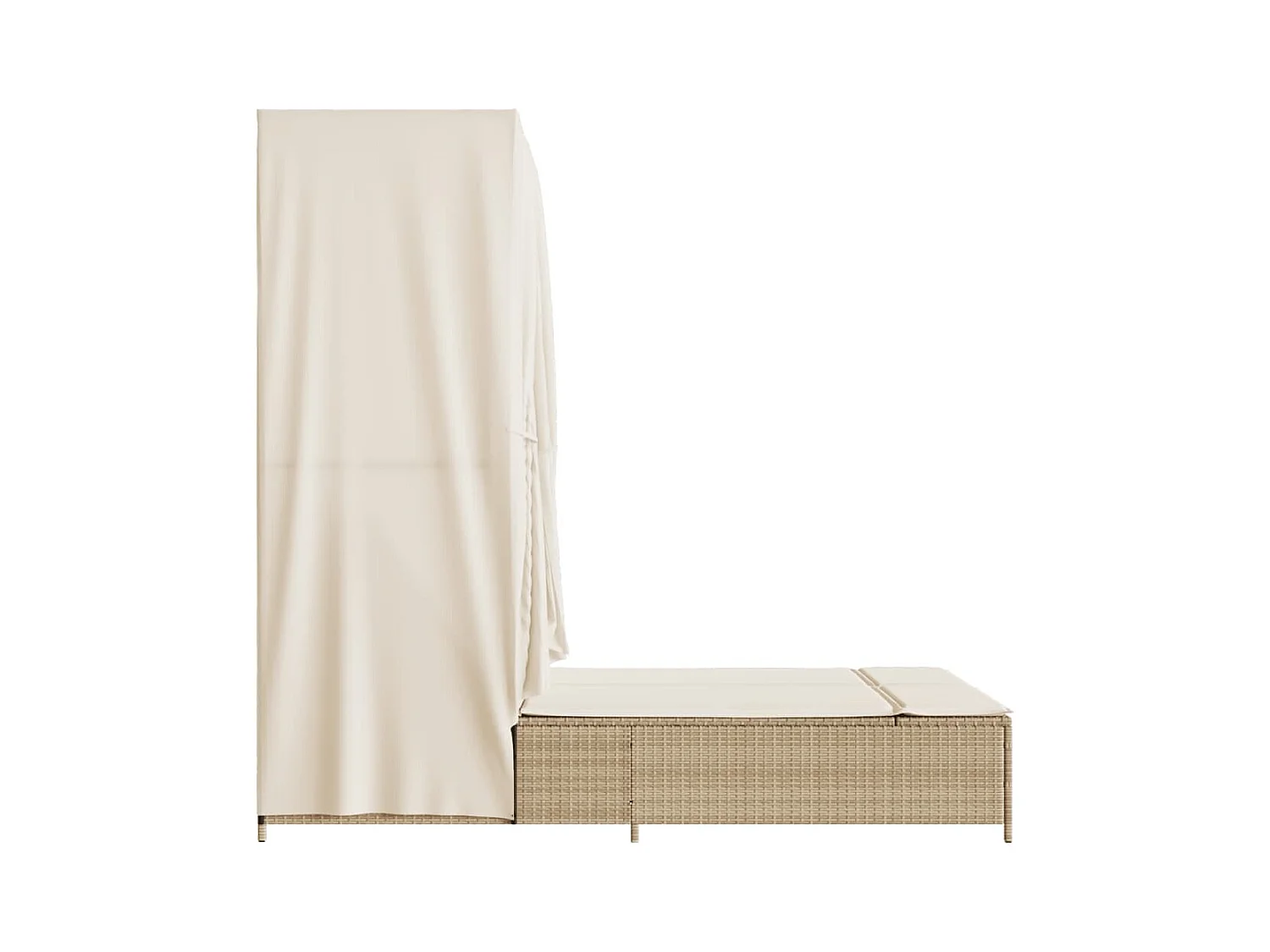 Dubbele chaise longue met dak en beige geweven harsgordijnen