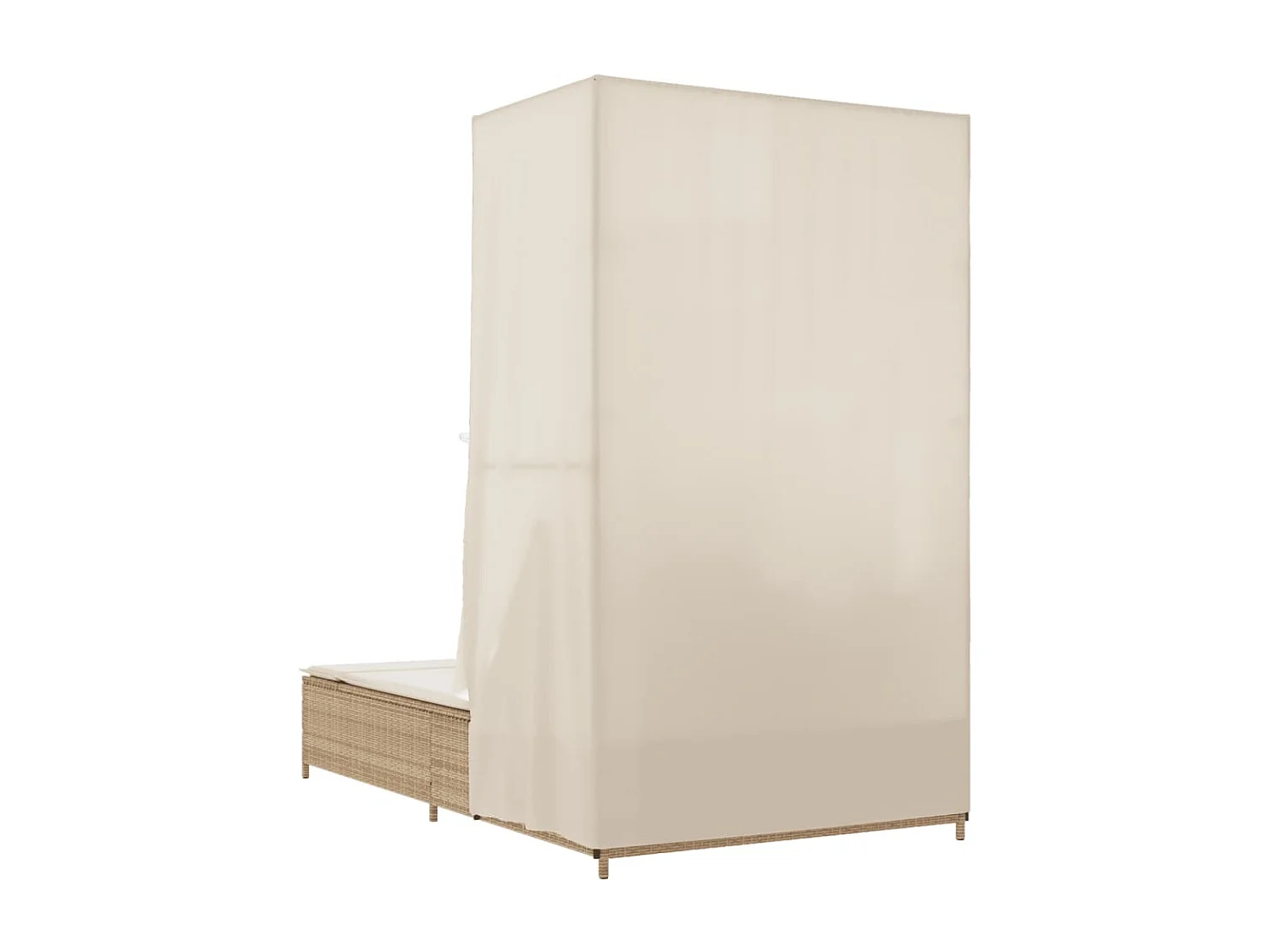 Dubbele chaise longue met dak en beige geweven harsgordijnen