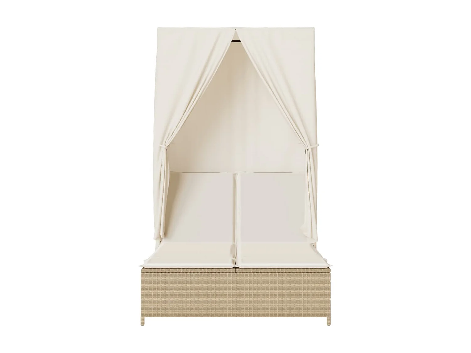 Chaise longue doble con techo y cortinas de resina tejida beige