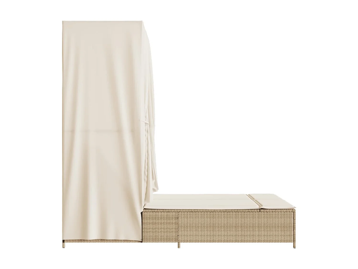 Chaise longue doble con techo y cortinas de resina tejida beige