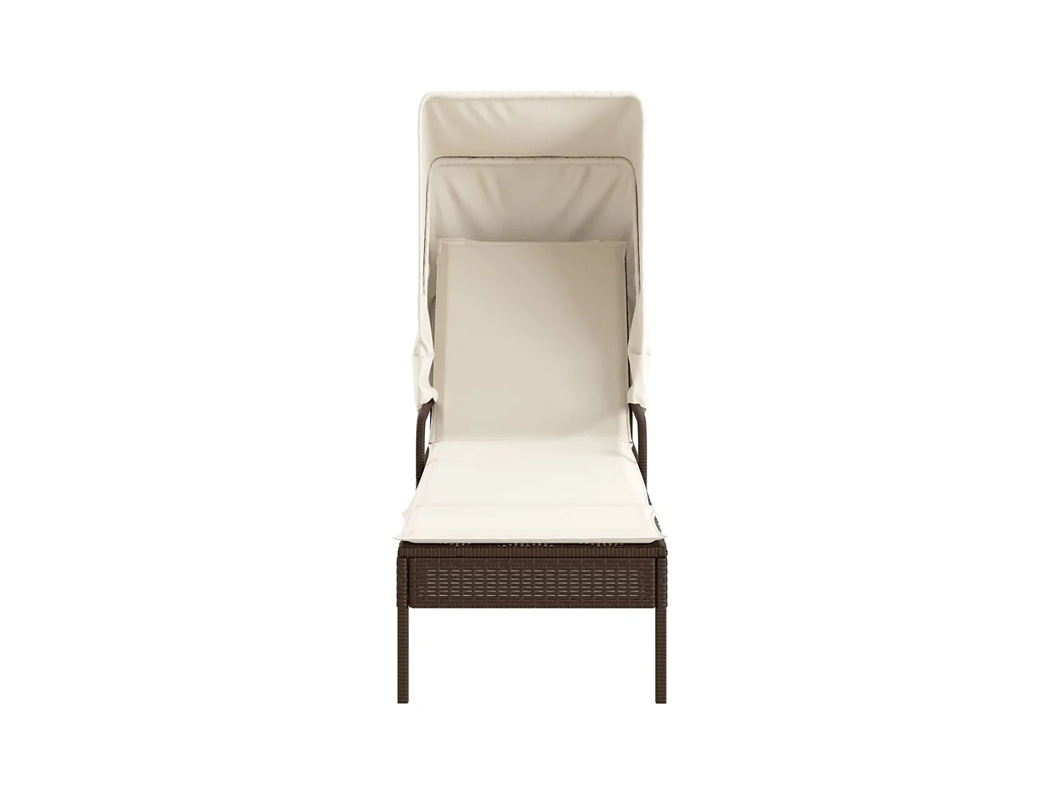 Set van 2 ligstoelen met luifels en tafel in bruin polyrotan