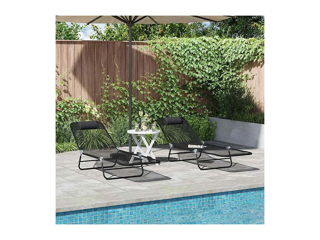 Chaise longue pliante 2 pcs Noir 182 x 55 x 85,5 cm Textilène