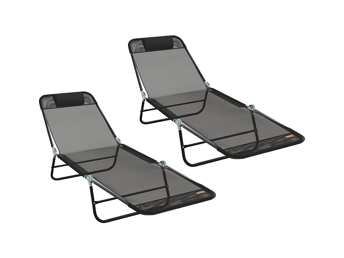 Chaise longue pliante 2 pcs Noir 182 x 55 x 85,5 cm Textilène