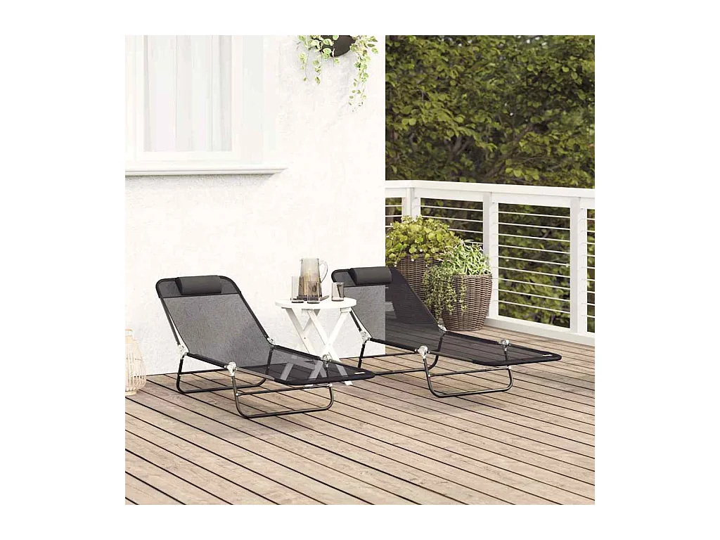 Chaise longue pliante 2 pcs Noir 182 x 55 x 85,5 cm Textilène