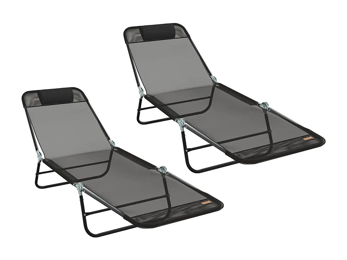 Chaise longue pliante 2 pcs Noir 182 x 55 x 85,5 cm Textilène