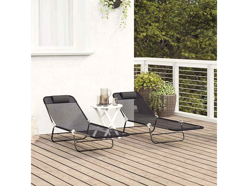 Chaise longue pliante 2 pcs Noir 182 x 55 x 85,5 cm Textilène