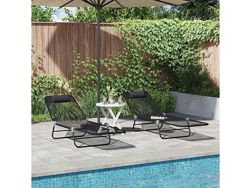 Chaise longue pliante 2 pcs Noir 182 x 55 x 85,5 cm Textilène