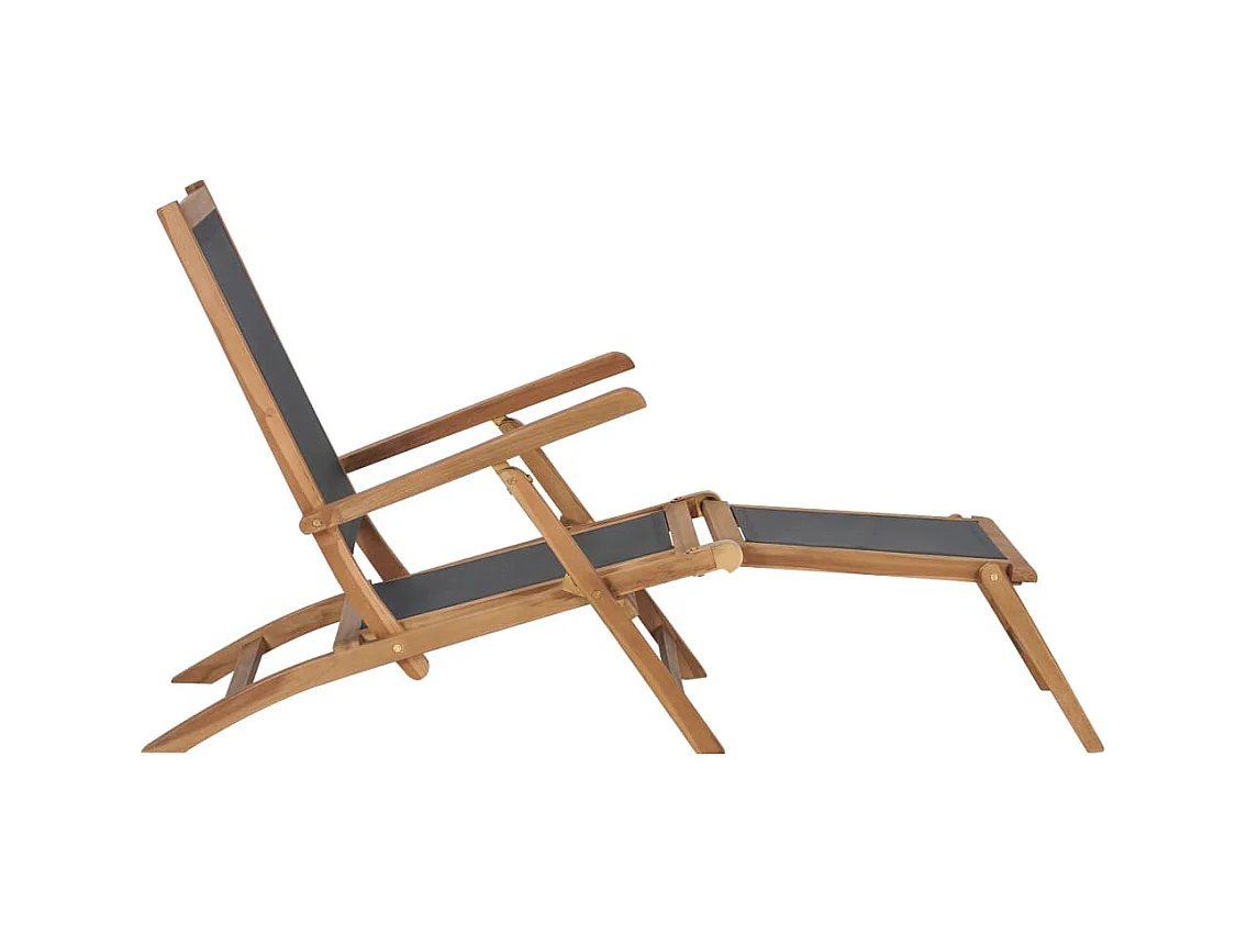 Sedia da giardino con poggiapiedi in legno massello di teak nero