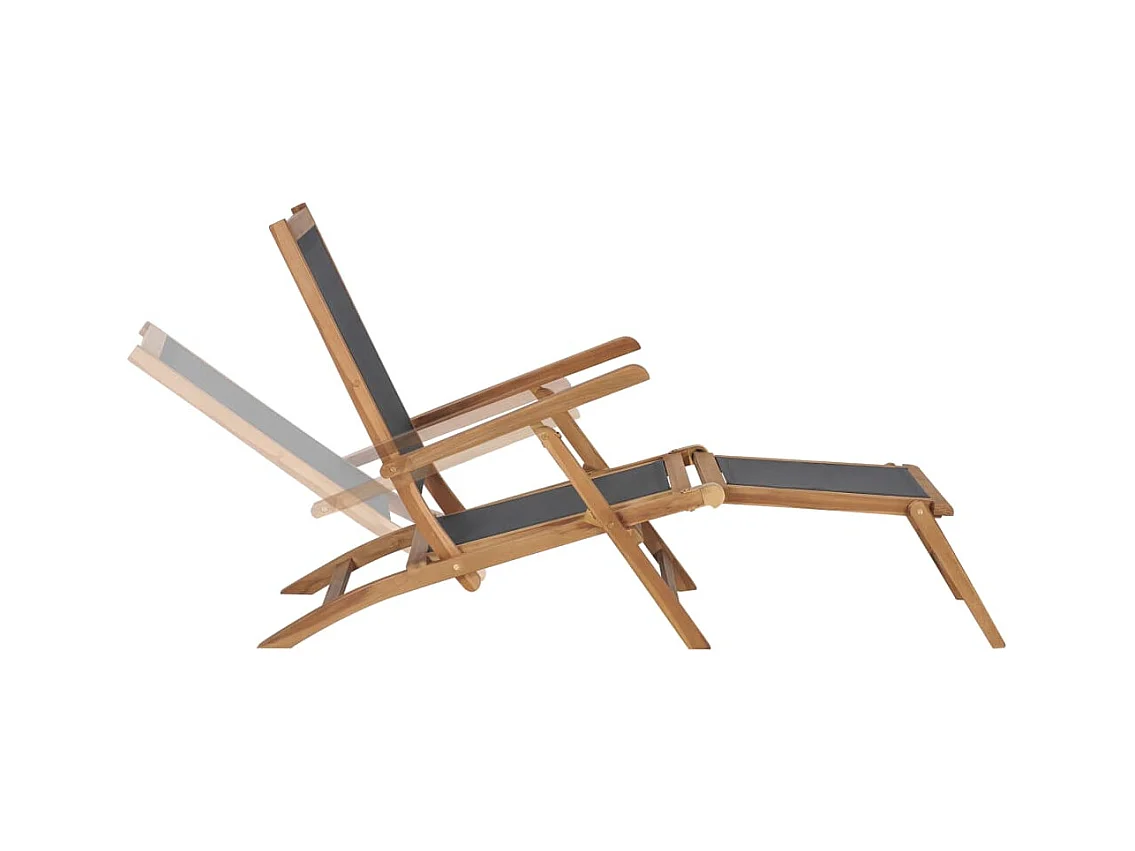 Sedia da giardino con poggiapiedi in legno massello di teak nero