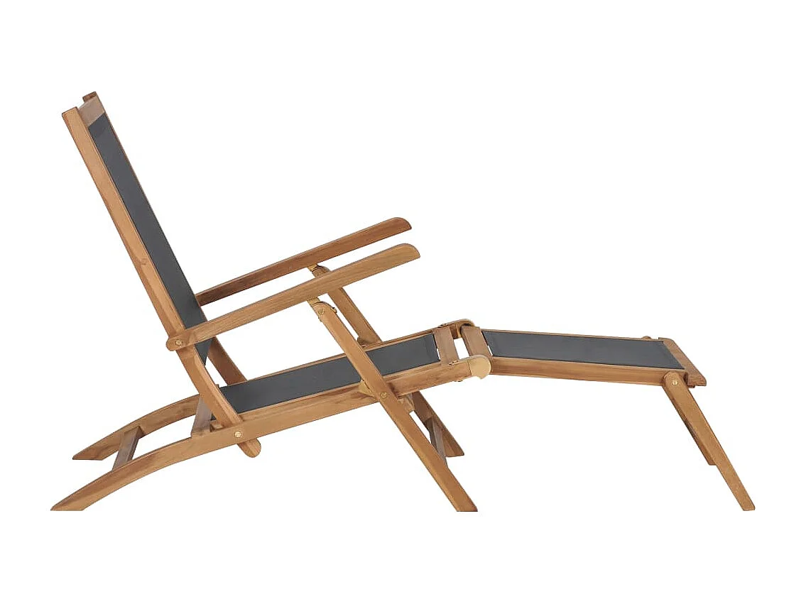 Chaise de terrasse avec repose-pied Bois de teck solide Noir