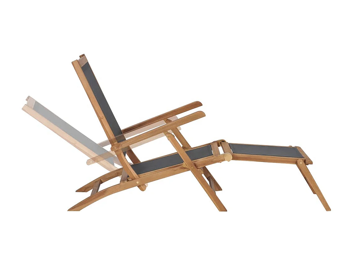 Chaise de terrasse avec repose-pied Bois de teck solide Noir