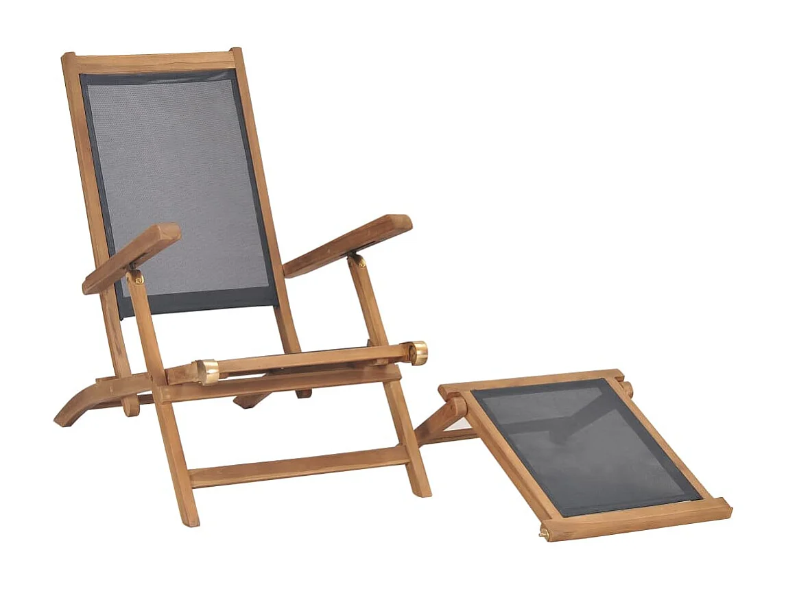 Chaise de terrasse avec repose-pied Bois de teck solide Noir