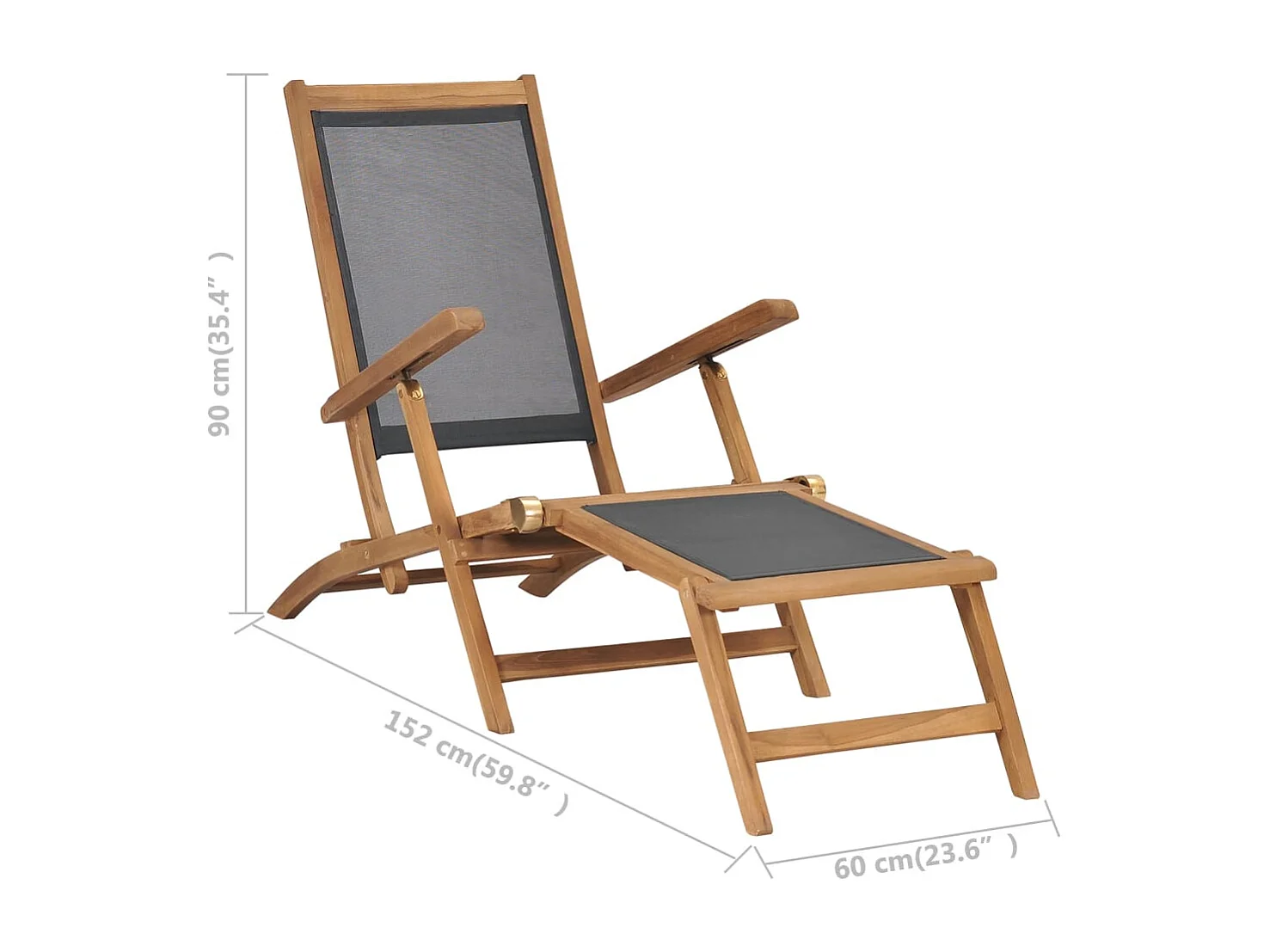 Chaise de terrasse avec repose-pied Bois de teck solide Noir