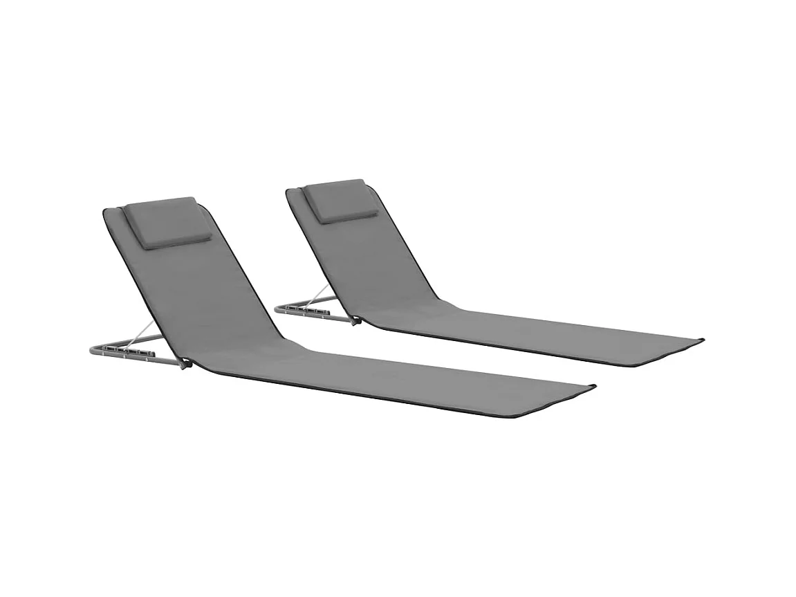 Tapis de plage pliables 2 pcs Acier et tissu Gris
