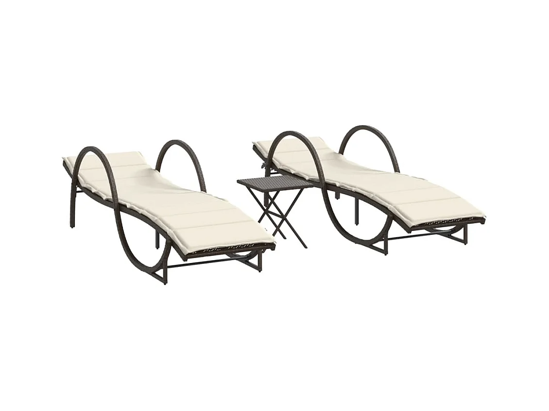 Set van 2 ligstoelen met bruine kunsthars rieten tafel