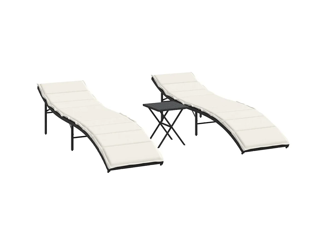 Set van 2 ligstoelen met zwarte kunsthars rieten tafel