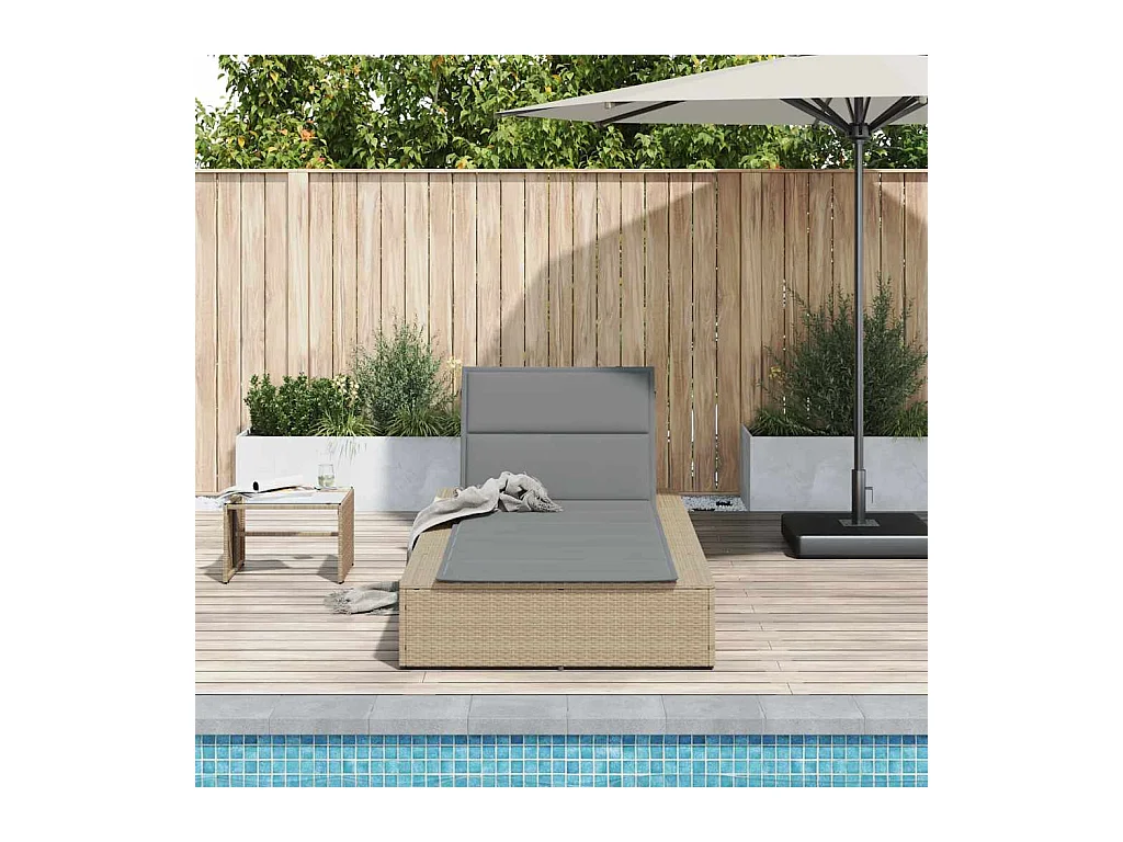 Sdraio con cuscino galleggiante in resina intrecciata beige