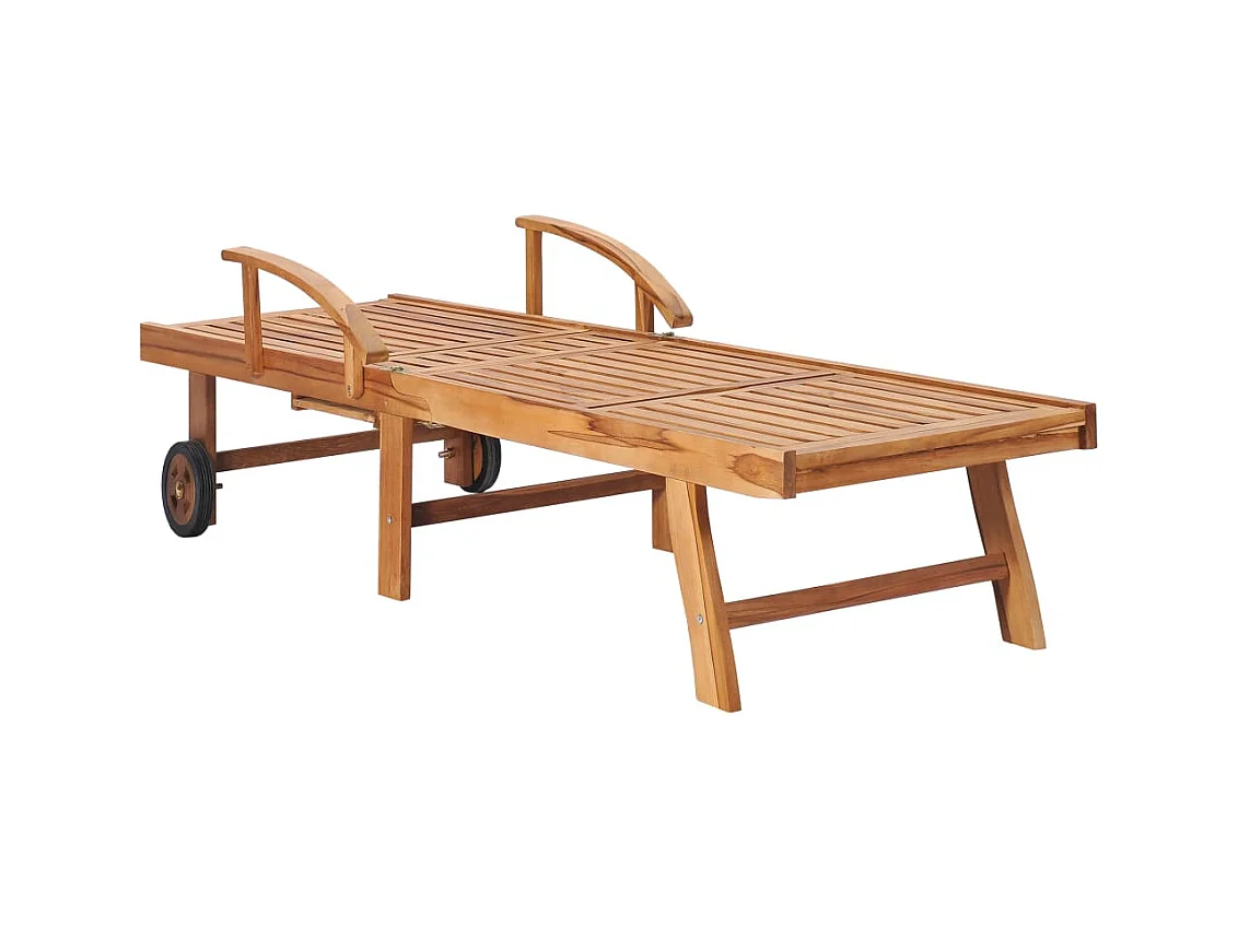 Chaise longue avec coussin vert Bois de teck solide