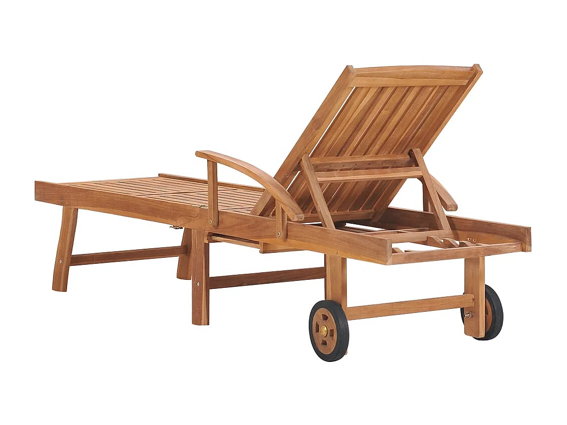 Chaise longue avec coussin vert Bois de teck solide