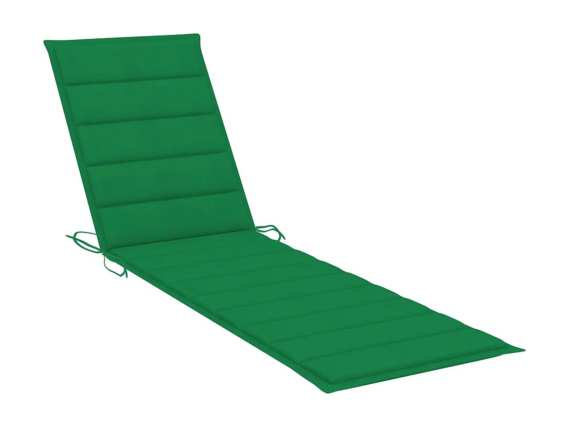 Chaise longue avec coussin vert Bois de teck solide