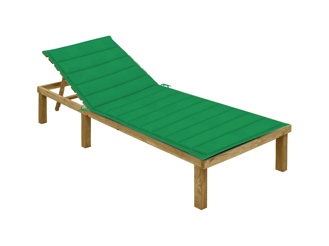 Chaise longue avec coussin vert Bois de pin imprégné