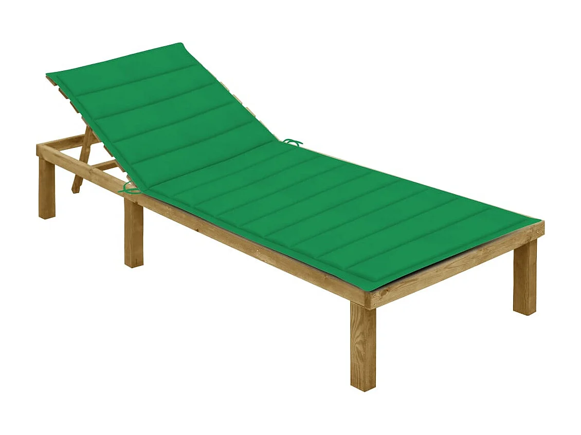 Chaise longue avec coussin vert Bois de pin imprégné