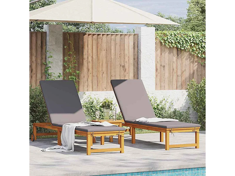 Transat 2 pcs Marron 53 x 202 x 89cm Bois d'acacia massif