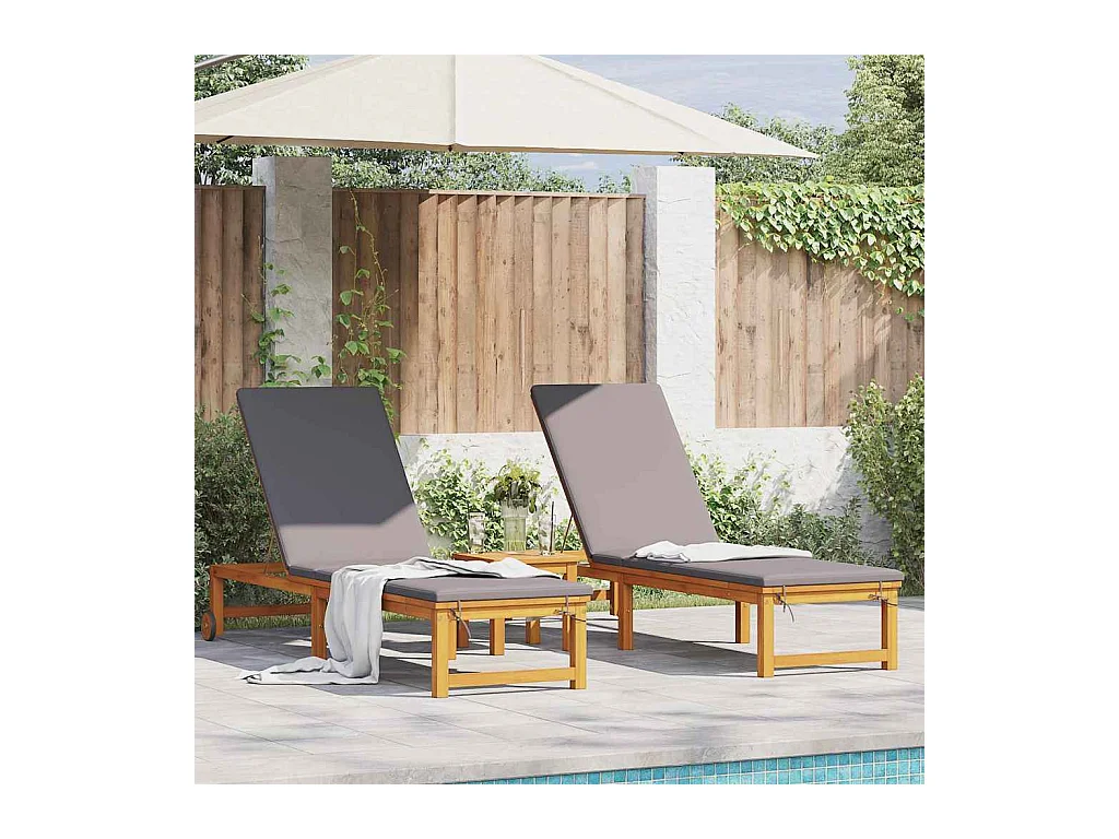 Transat 2 pcs Marron 53 x 202 x 89cm Bois d'acacia massif