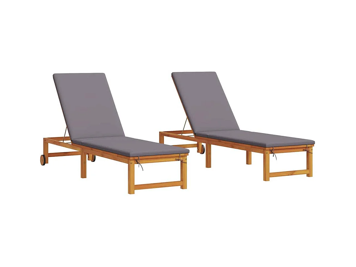 Transat 2 pcs Marron 53 x 202 x 89cm Bois d'acacia massif