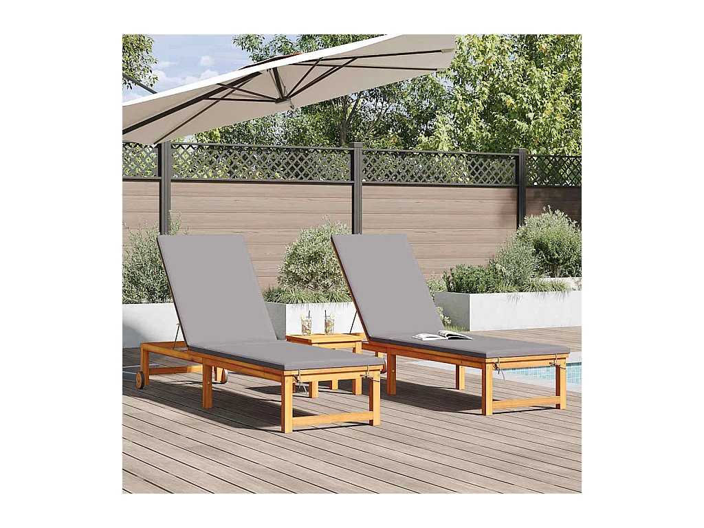 Transat 2 pcs Marron 53 x 202 x 89cm Bois d'acacia massif