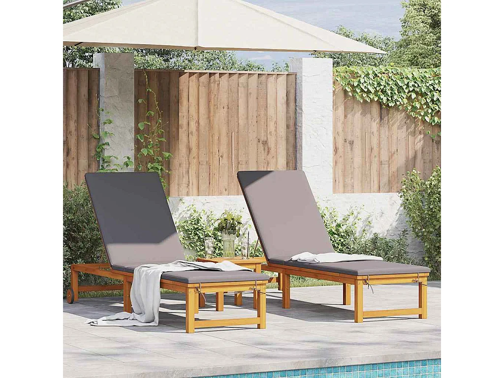 Transat 2 pcs Marron 53 x 202 x 89cm Bois d'acacia massif