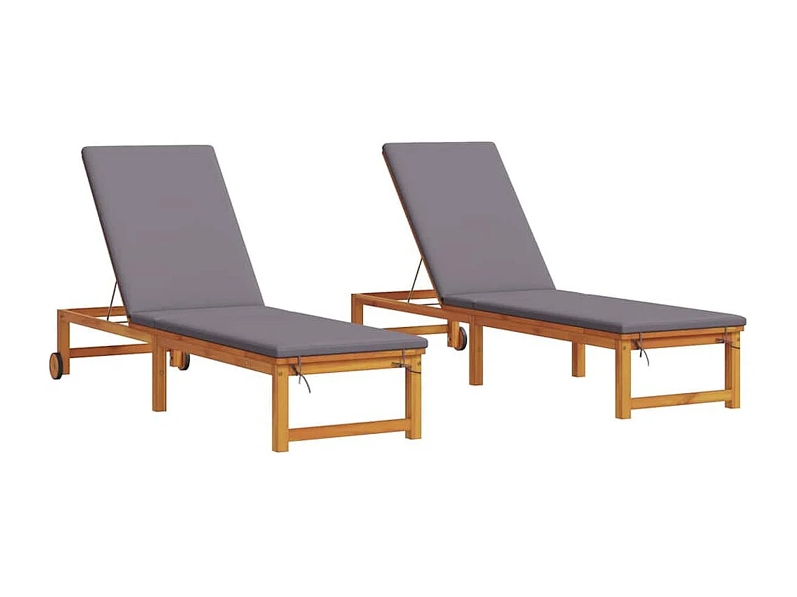 Transat 2 pcs Marron 53 x 202 x 89cm Bois d'acacia massif