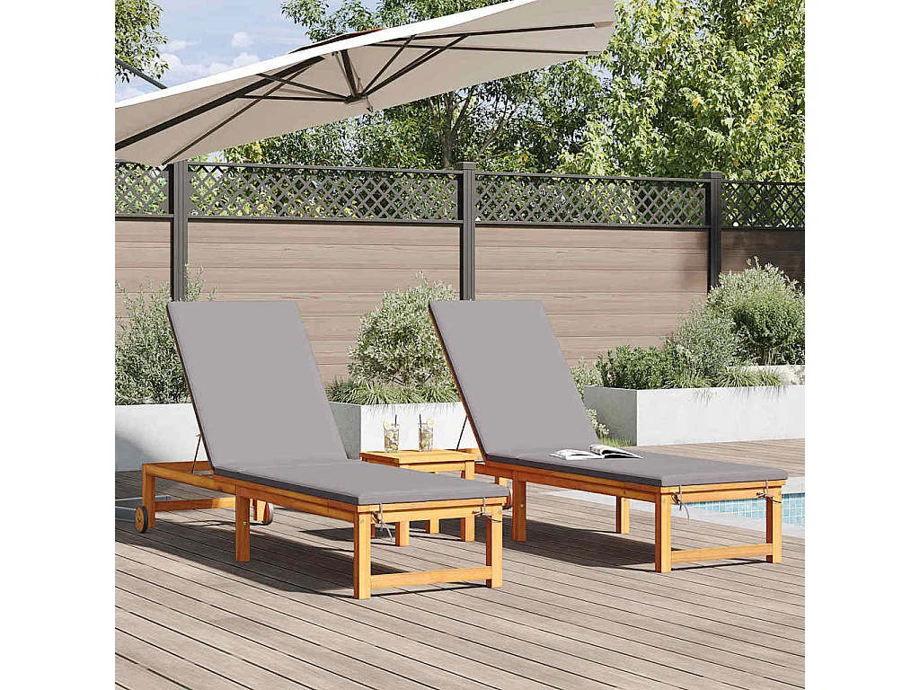 Transat 2 pcs Marron 53 x 202 x 89cm Bois d'acacia massif