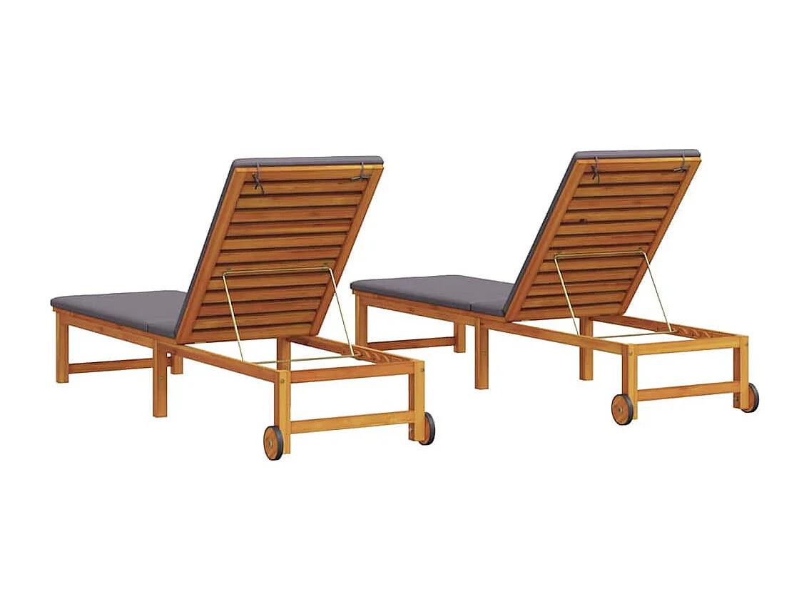 Transat 2 pcs Marron 53 x 202 x 89cm Bois d'acacia massif