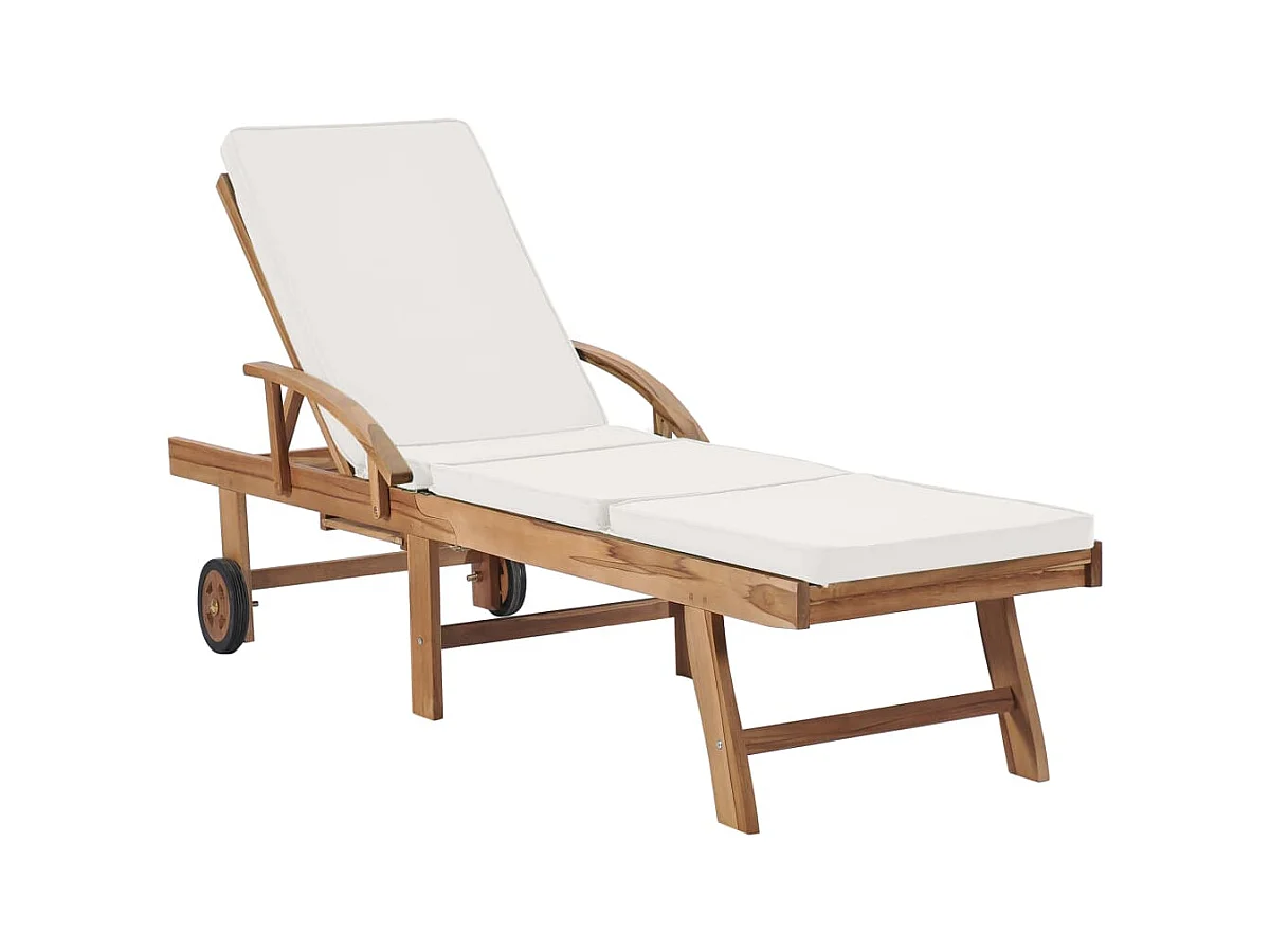 Ligstoelen met kussens 2 stuks massief teakhout crème