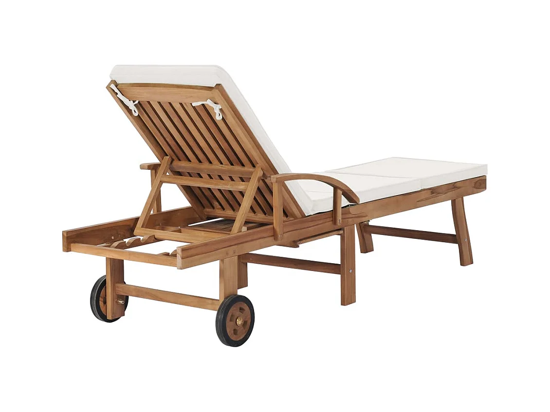 Ligstoelen met kussens 2 stuks massief teakhout crème