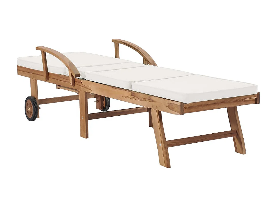 Ligstoelen met kussens 2 stuks massief teakhout crème