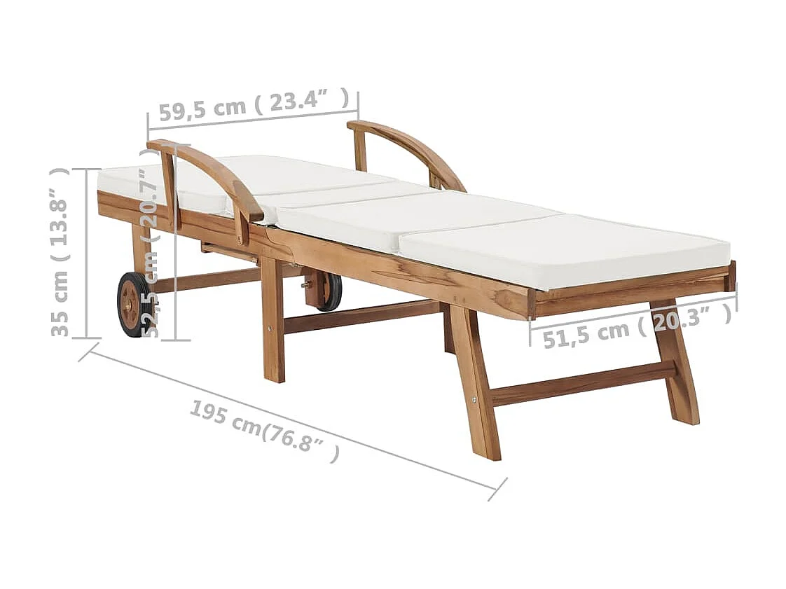 Ligstoelen met kussens 2 stuks massief teakhout crème