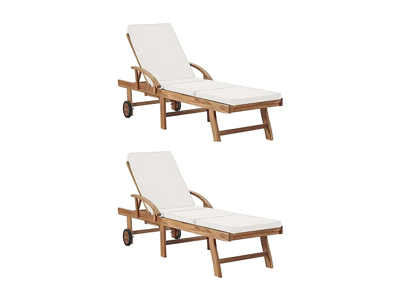 Lettini prendisole con cuscini 2 pezzi in legno massello di teak color crema