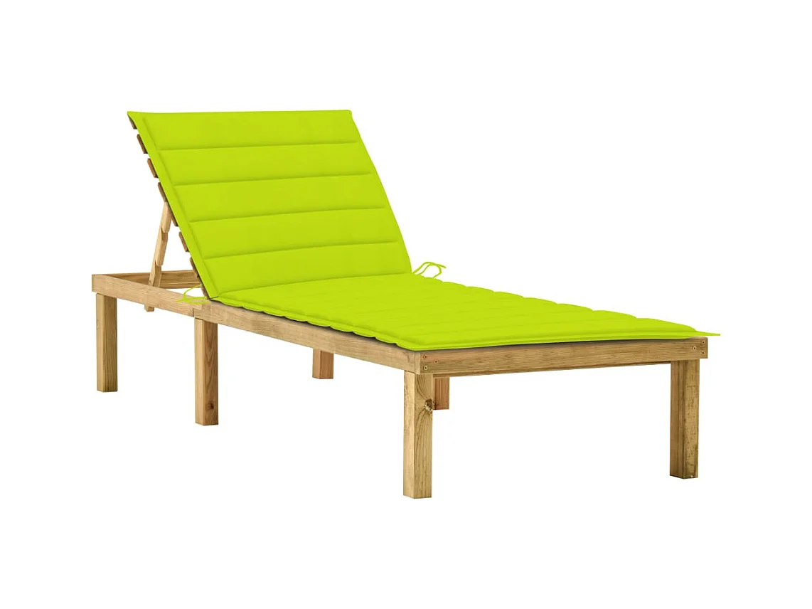 Chaise longue avec coussin vert vif Bois de pin imprégné