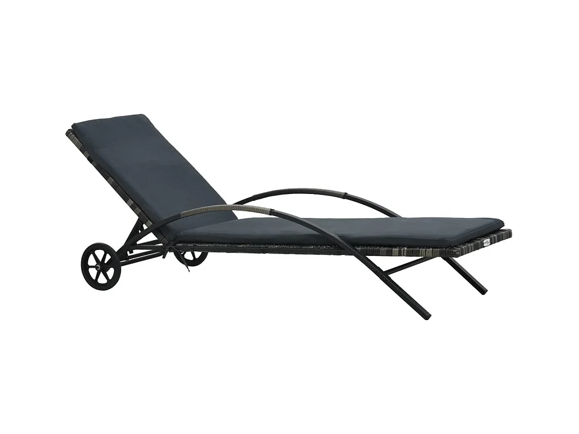 Chaise longue con cojín y ruedas Resina trenzada antracita