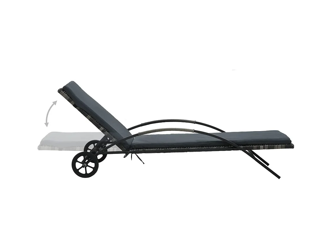 Chaise longue con cojín y ruedas Resina trenzada antracita