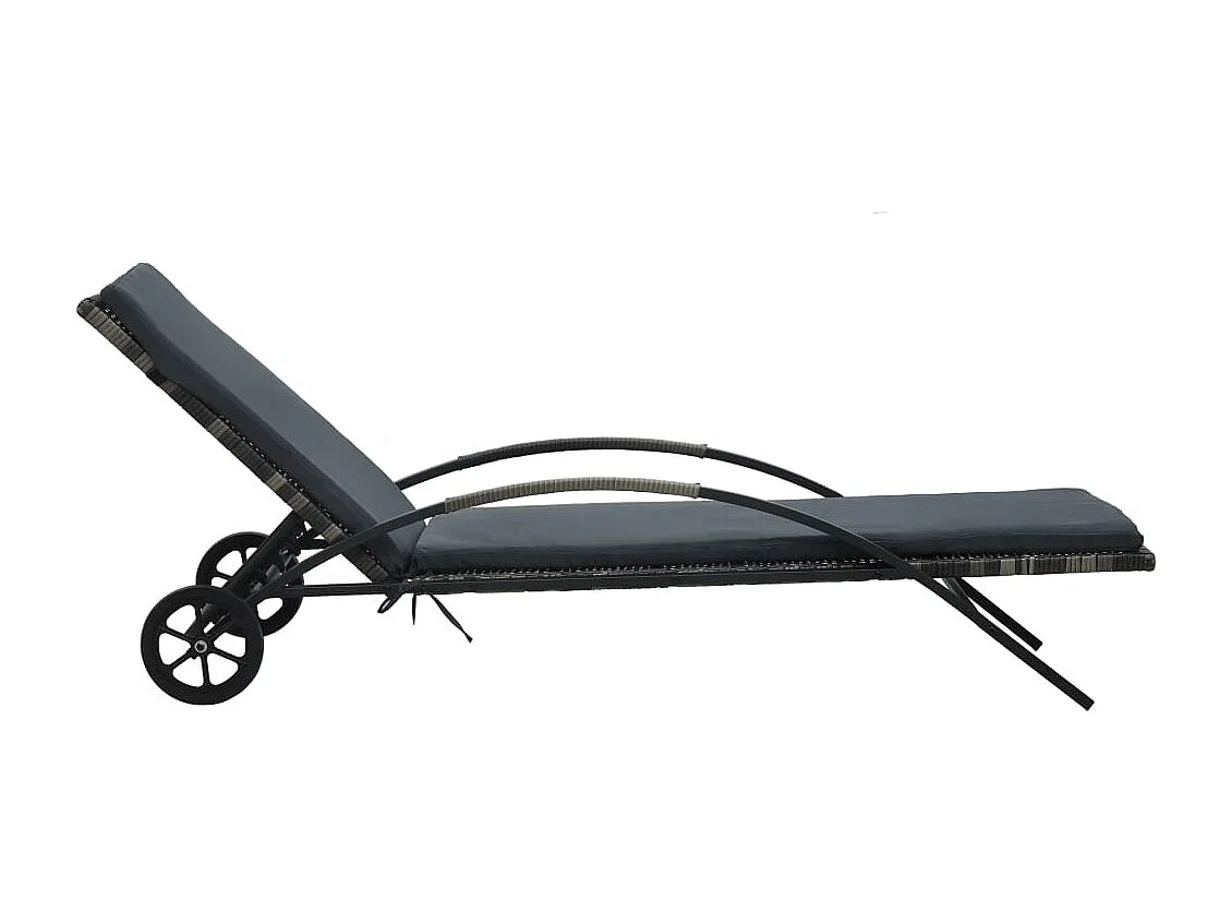 Chaise longue con cojín y ruedas Resina trenzada antracita