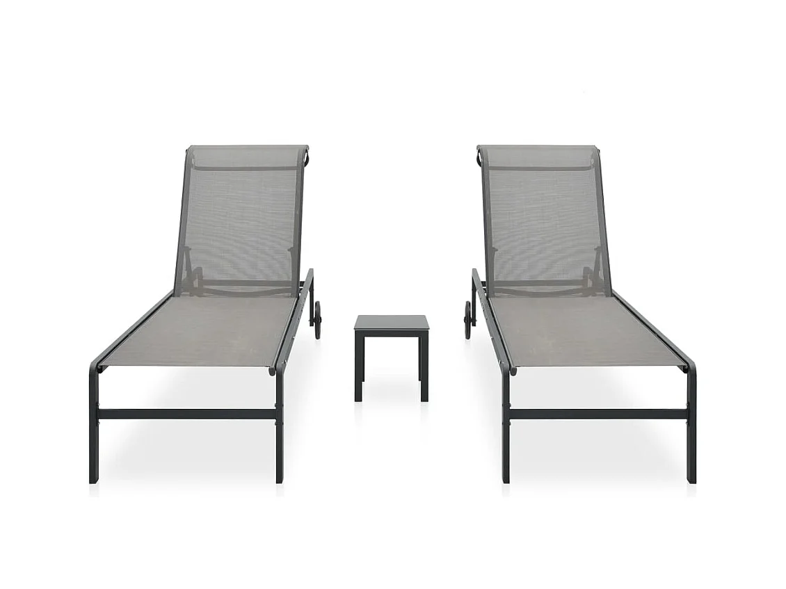 Chaises longues lot de 2 avec table Textilène et acier