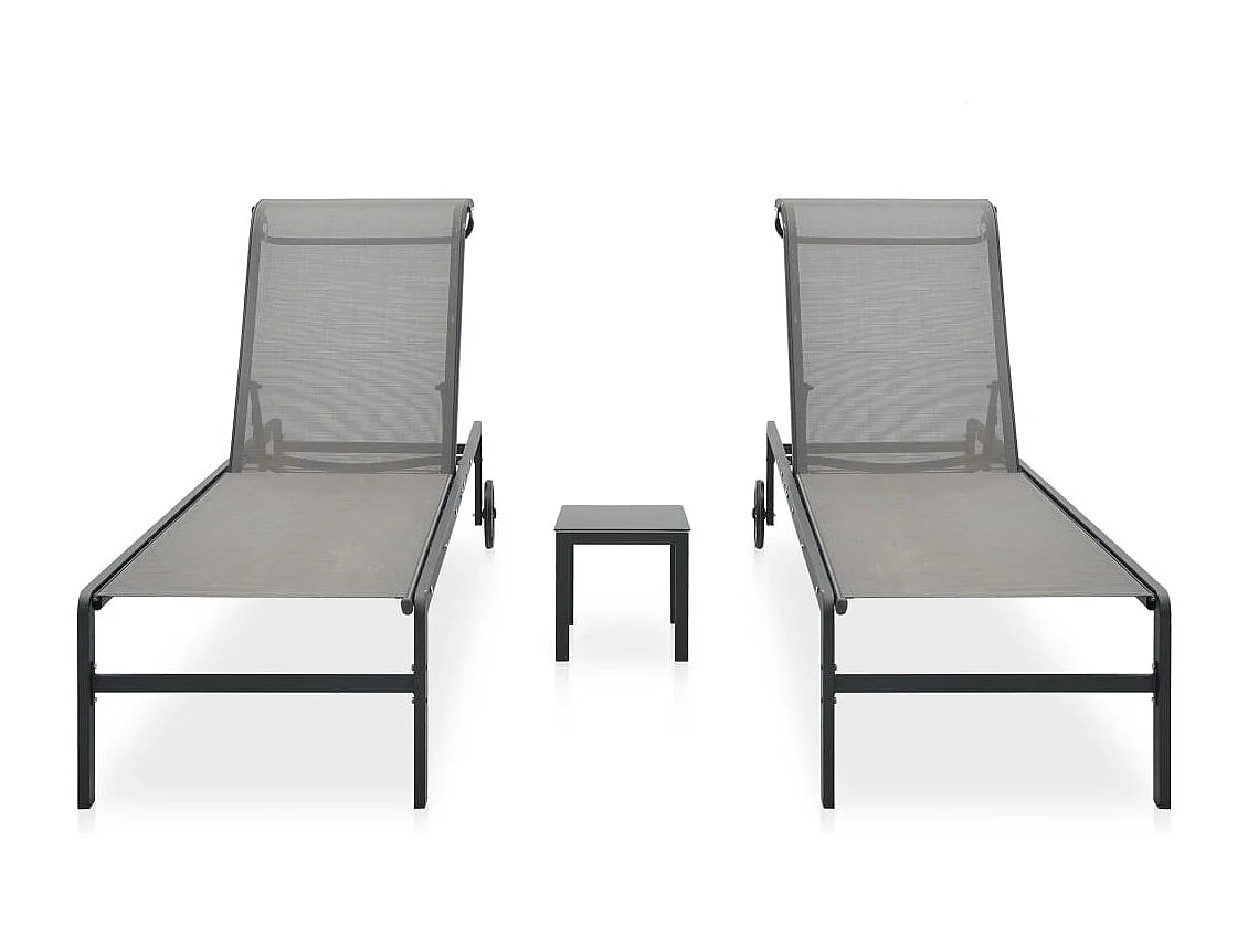 Chaises longues lot de 2 avec table Textilène et acier