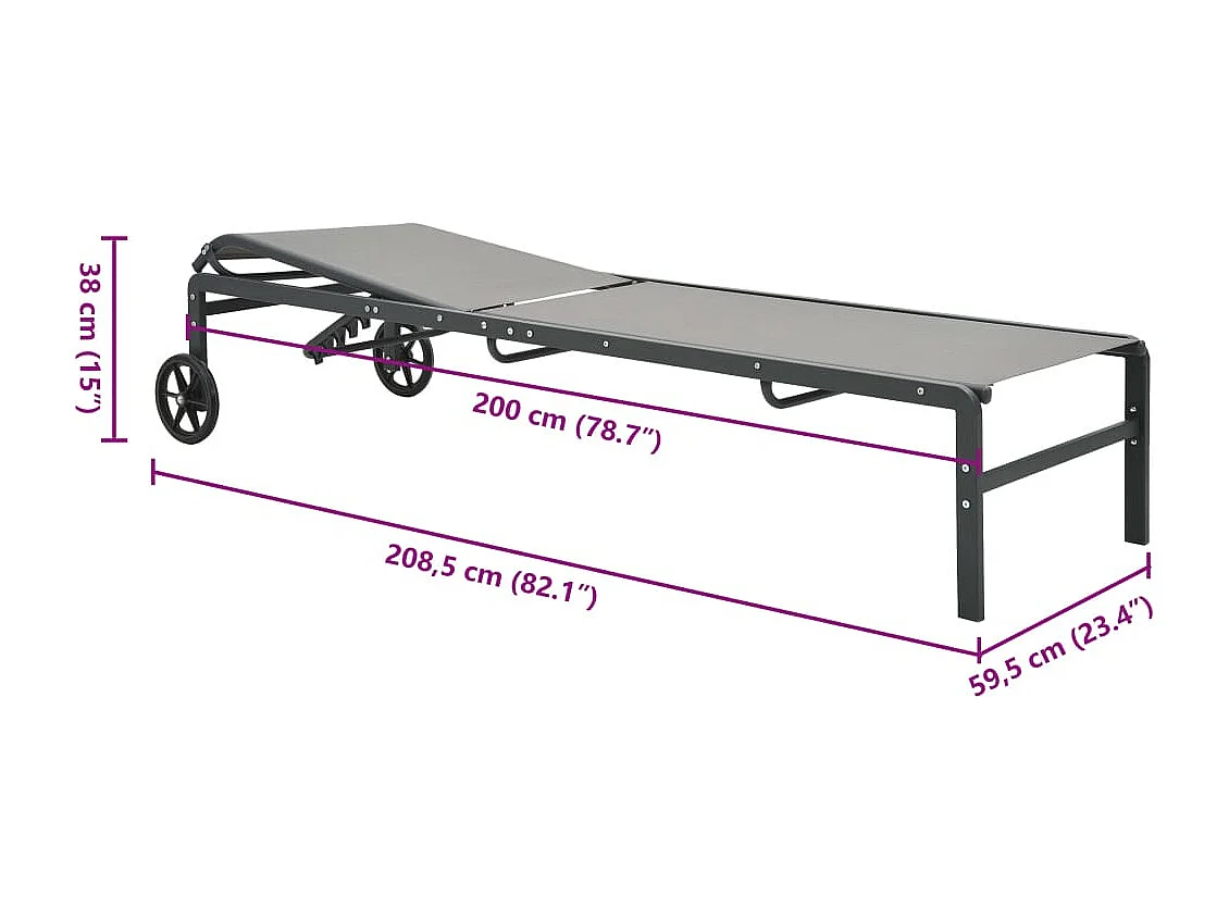 Chaises longues lot de 2 avec table Textilène et acier