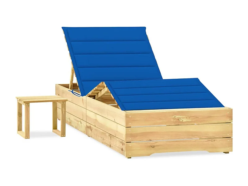 Chaise longue de jardin avec table et coussin Pin imprégné