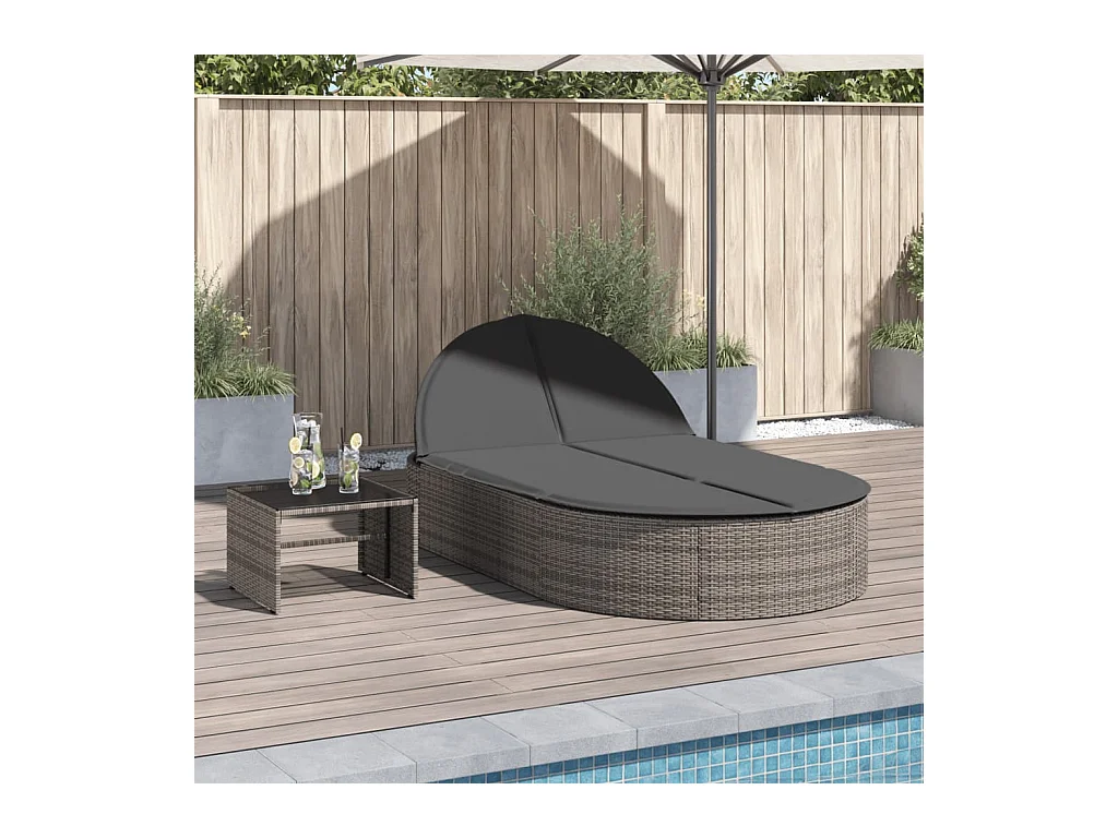 Dubbele chaise longue met grijze kunsthars rieten kussens