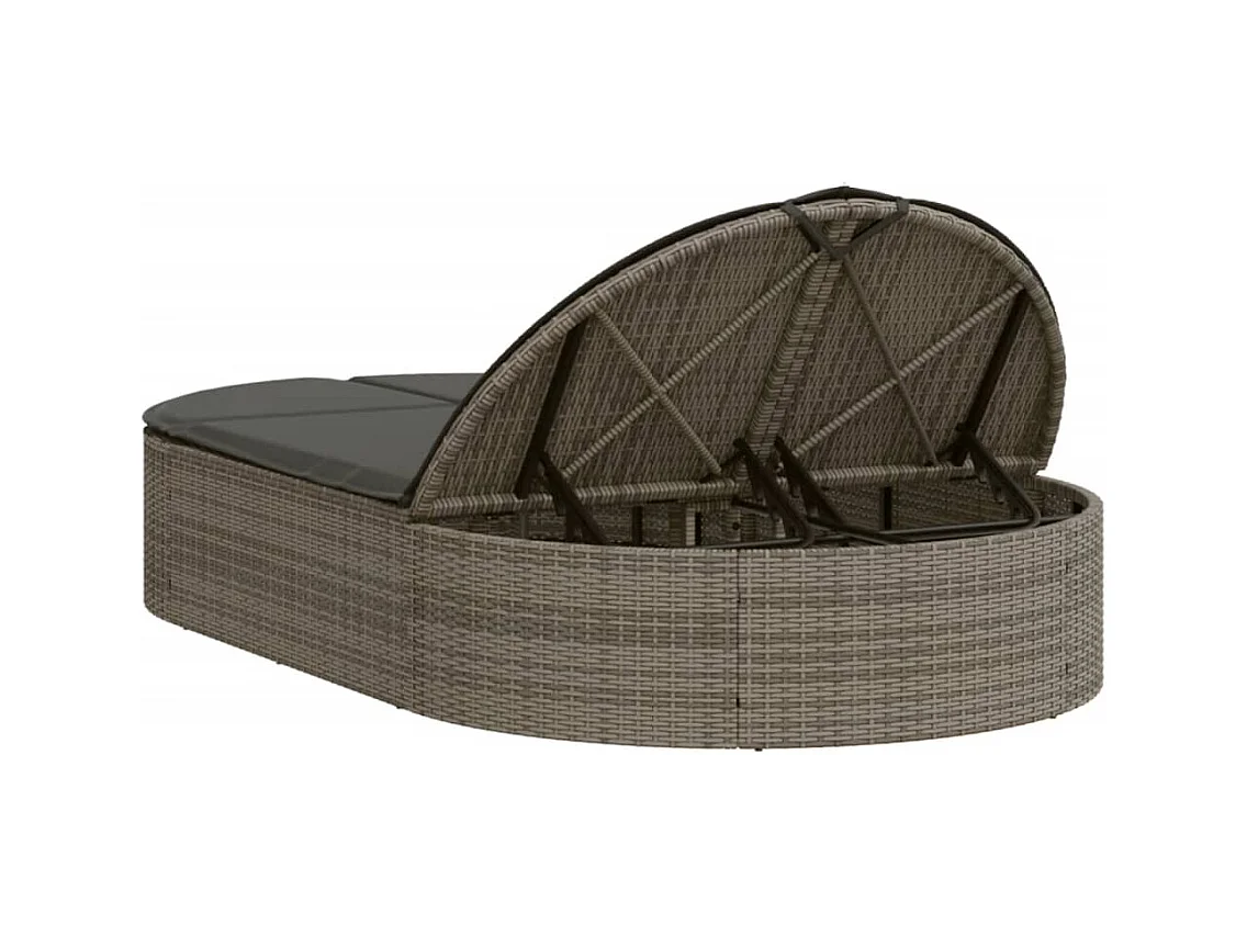 Dubbele chaise longue met grijze kunsthars rieten kussens