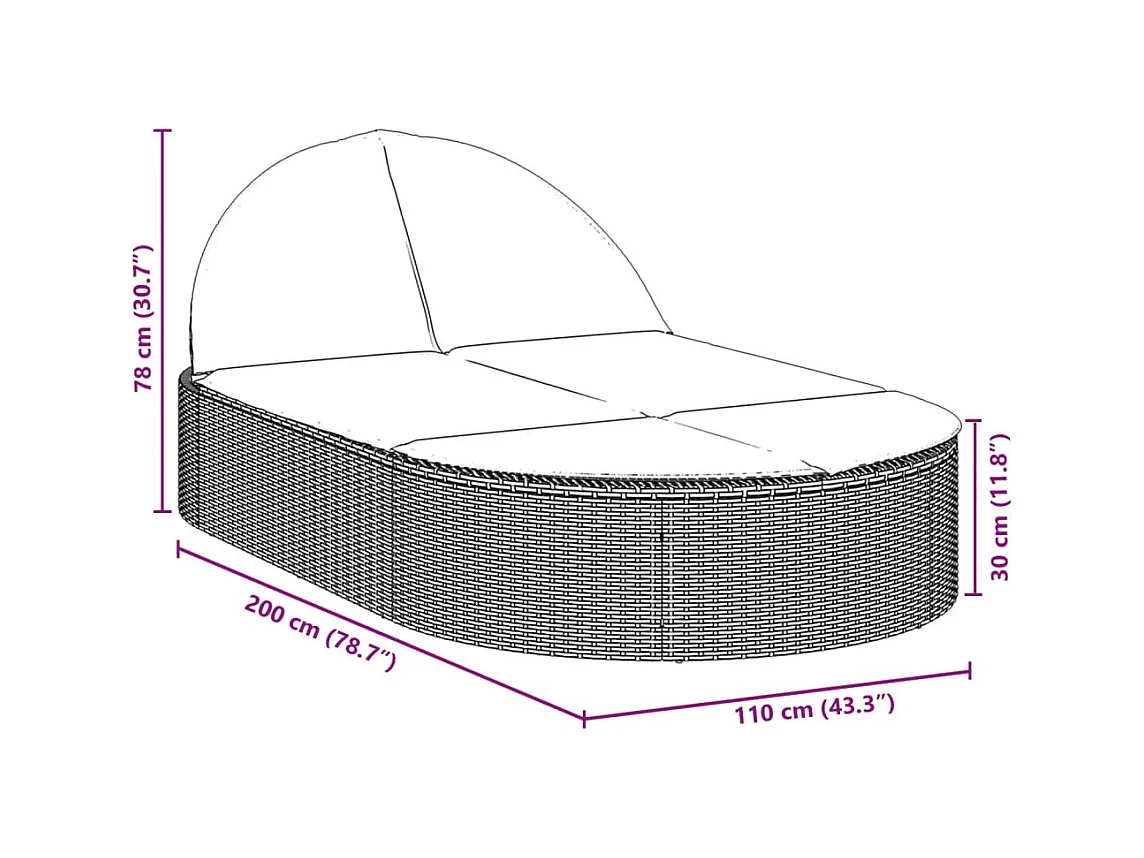 Dubbele chaise longue met grijze kunsthars rieten kussens